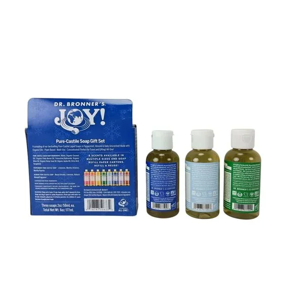 Dr. Bronner’s Pure-Castile Gift Set Three 2 oz Liquid Travel Size Soaps NEW - Picture 2 of 6